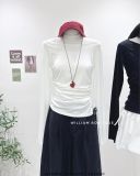  Áo thun tay dài nhún eo lệch vai 6634 