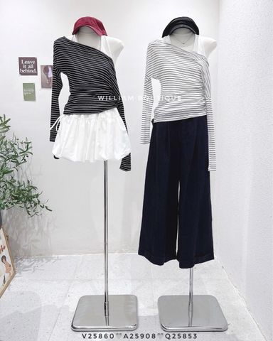  Áo tay dài trễ vai sọc + ba lỗ 6748 