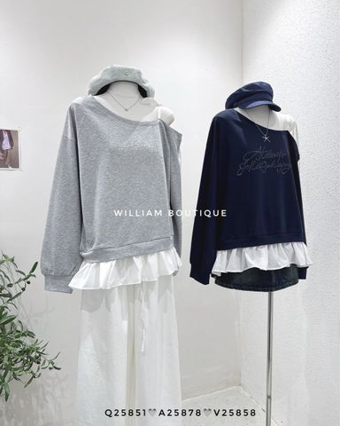  Áo tay dài dây lệch vai phối trắng 8935 