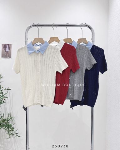  Áo dệt kim nút phối cổ sơ mi 5930 