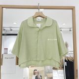  Áo so mi crop lụa gân 0528 