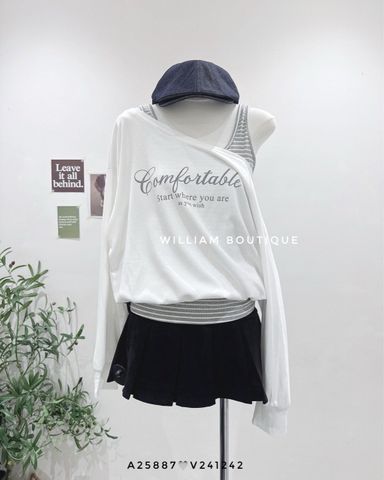  Set áo tay dài + áo ba lỗ sọc Comfortable 6310 