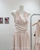  Đầm cổ V xếp eo linen 2529 