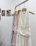  Đầm cổ V xếp eo linen 2529 