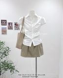  Áo sơ mi cổ Y nhún nẹp ngắn tay 6329 