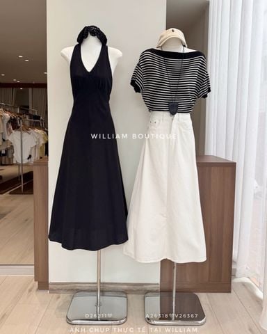  Đầm dây cổ yếm trơn 2301 
