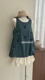  Set bộ áo denim bí nơ + váy 8809 