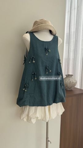  Set bộ áo denim bí nơ + váy 8809 
