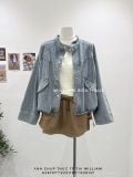  Áo khoác jean cổ trụ rút eo 1628 