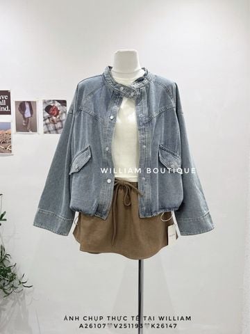  Áo khoác jean cổ trụ rút eo 1628 