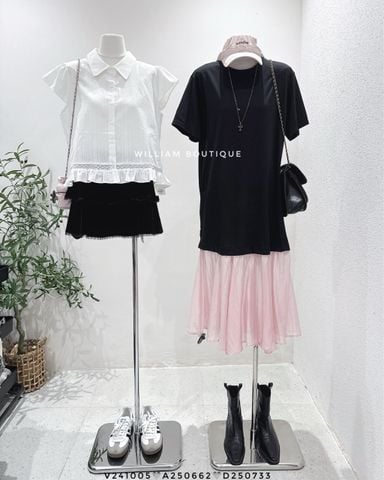  Đầm đen phối lụa hồng 6256 