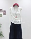  Áo thun tay dài nhún eo lệch vai 6634 