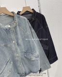  Áo khoác jean cổ trụ rút eo 1628 