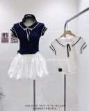  Áo dệt kim crop viền màu 078 