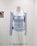  Áo thun tay dài cổ vuông cột dây 303 