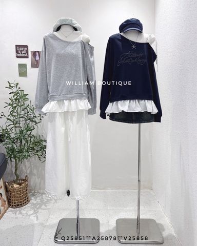  Áo tay dài dây lệch vai phối trắng 8935 