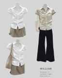  Áo sơ mi cổ Y nhún nẹp ngắn tay 6329 