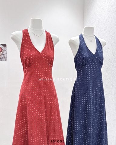  Đầm dây chấm bi cổ yếm 2301 