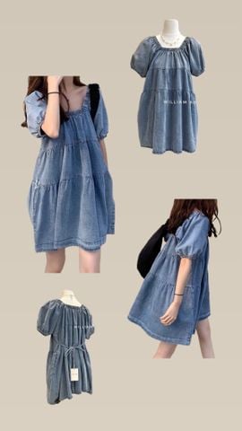  Đầm babydoll denim tay phồng 66292 