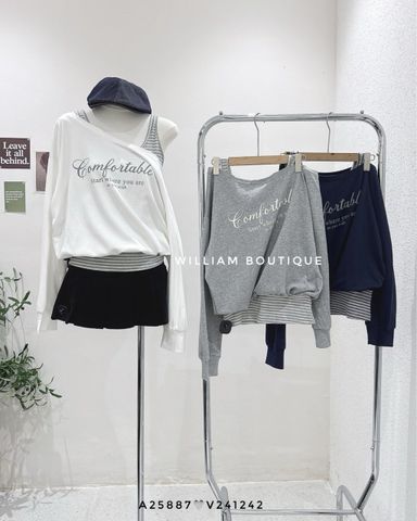  Set áo tay dài + áo ba lỗ sọc Comfortable 6310 