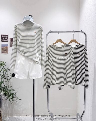 Áo thun tay dài kẻ sọc thêu cún 6730 
