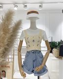  Áo dây len thêu bông tím 1146 