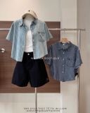  Áo sơ mi kẻ sọc thêu ngựa tay ngắn 3071 