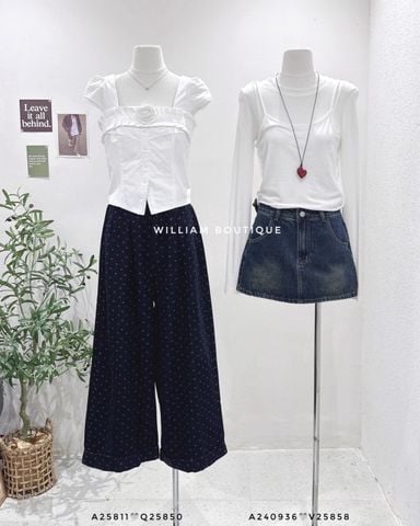  Quần jean ống rộng chấm bi 9016 