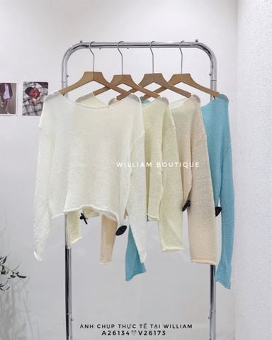  Áo dệt kim mỏng trơn tay dài 5627 
