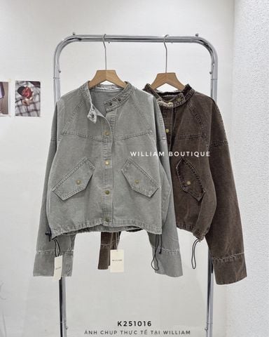  Áo khoác jean wax cổ trụ rút eo 6321 