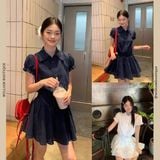  Đầm sơ mi xô viền ren 7521 