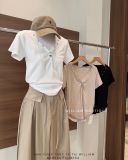  Áo thun cổ V nút đính hạt 9080 