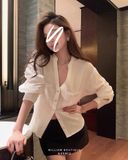  Áo sơ mi cổ trụ V form rộng 6812 