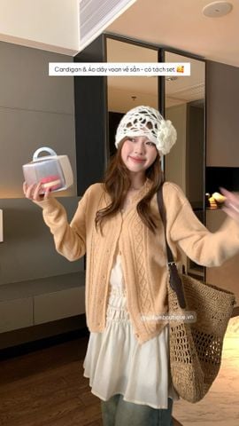  Áo khoác cardigan len hoạ tiết ren 63061 
