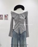  Áo len gân viền rách đan dây 1020 