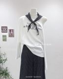  Áo thun tay dài lệch vai kèm khăn 9833 