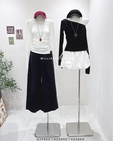  Áo thun tay dài nhún eo lệch vai 6634 