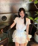  Đầm sơ mi xô viền ren 7521 