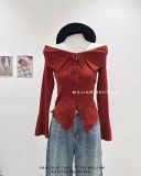  Áo len gân viền rách đan dây 1020 