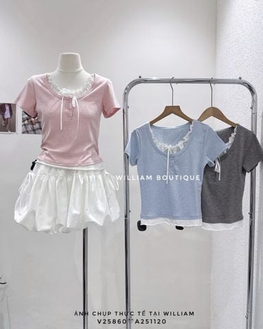  Áo thun phối bèo trắng 2515 