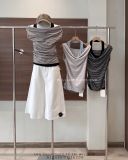  Áo thun sọc trễ vai phối yếm 1048 