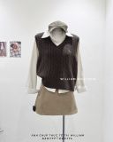  Áo sơ mi sọc + gile len cổ tim 7247 