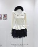  Áo len tay dài peblum phối ren 0936 