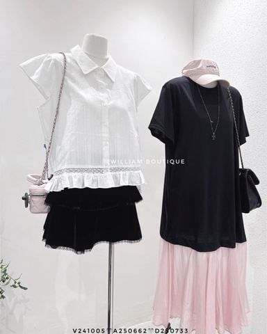  Đầm đen phối lụa hồng 6256 