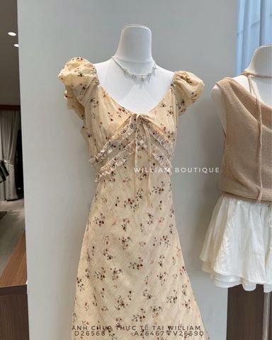  Đầm voan bông nhí cổ V ren 106 