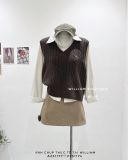  Áo sơ mi sọc + gile len cổ tim 7247 