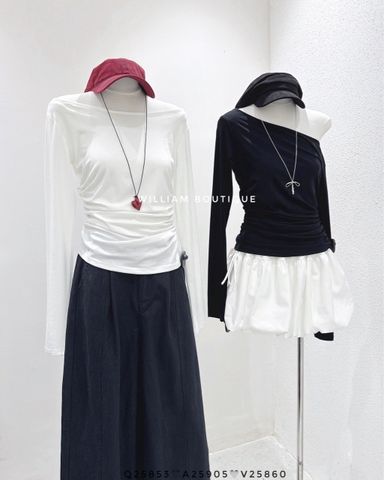  Áo thun tay dài nhún eo lệch vai 6634 