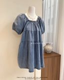  Đầm babydoll denim tay phồng 66292 