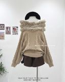  Áo len trễ vai viền lông 0189 