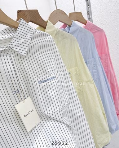  Áo sơ mi kẻ sọc thêu túi tay dài 3858 